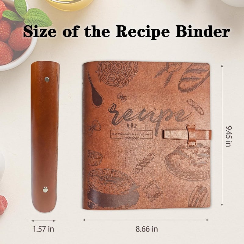 GoShambar Recipe Binder, Recipe Book Binder with Plastic Sleeves, Blank Recipe Card Book to Write in Your Own Recipes (4" x 6" Recipe Cards & Category Tab) (Light Brown) - Image 4